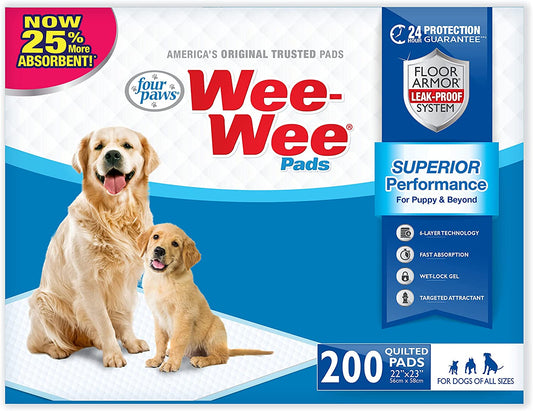 Wee-Wee Superior Performance Unscented Puppy Pee Pads for Dogs & Puppies, Quilted Leak-Proof Dog Housebreaking Potty Training Floor Protection, Pet Supplies, 22" X 23", 200 Count