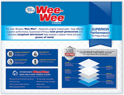 Wee-Wee Superior Performance Unscented Puppy Pee Pads for Dogs & Puppies, Quilted Leak-Proof Dog Housebreaking Potty Training Floor Protection, Pet Supplies, 22" X 23", 200 Count