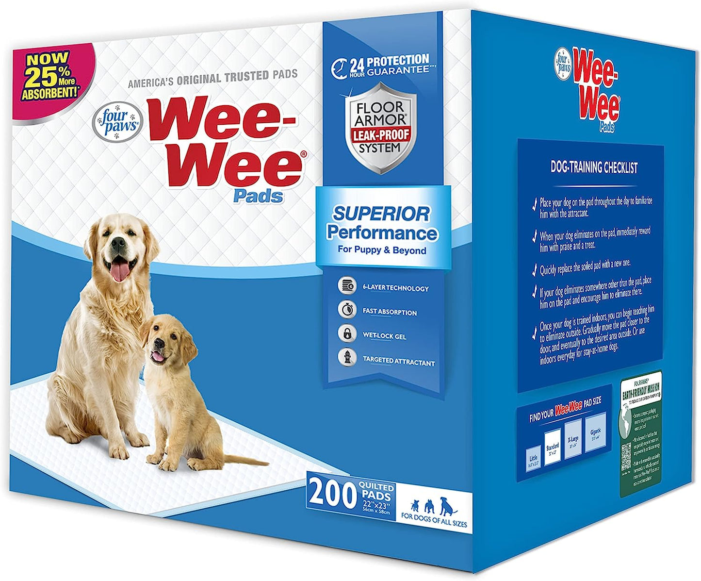 Wee-Wee Superior Performance Unscented Puppy Pee Pads for Dogs & Puppies, Quilted Leak-Proof Dog Housebreaking Potty Training Floor Protection, Pet Supplies, 22" X 23", 200 Count